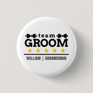 Team Groom Groomsman Bachelor Black White 3 Cm Round Badge
