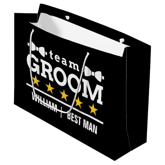 Team Groom | Groomsman | Bachelor | Black White  Large Gift Bag (Front Angled)
