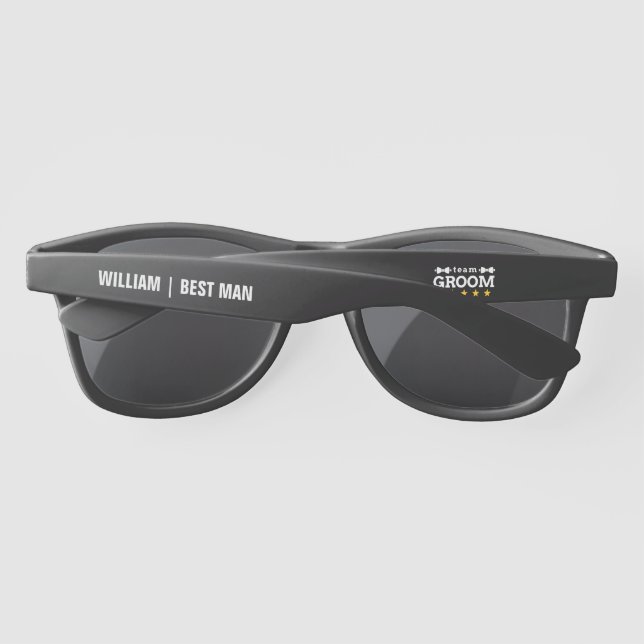 Team Groom | Groomsman | Bachelor | Black White Sunglasses (Back)