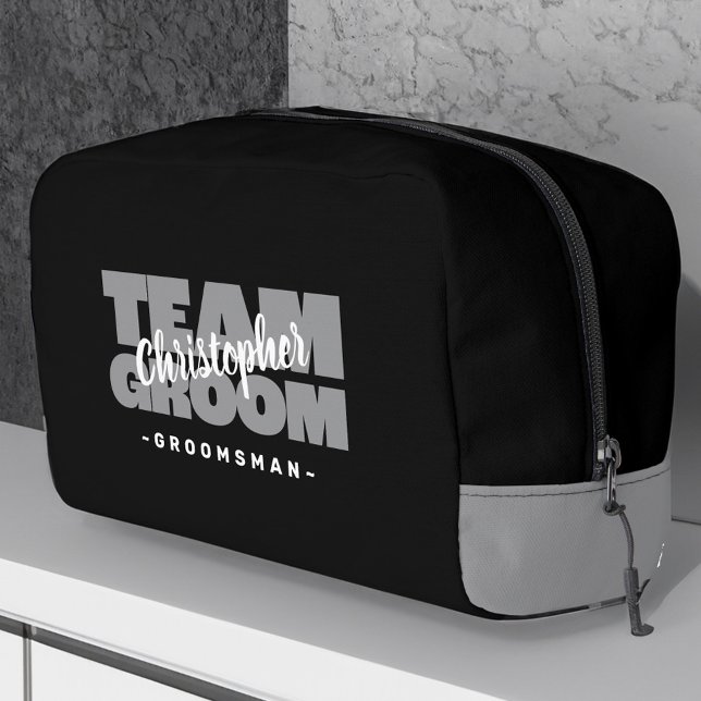 Team Groom Groomsman Wedding Cool Retro Black Gift Dopp Kit (Creator Uploaded)