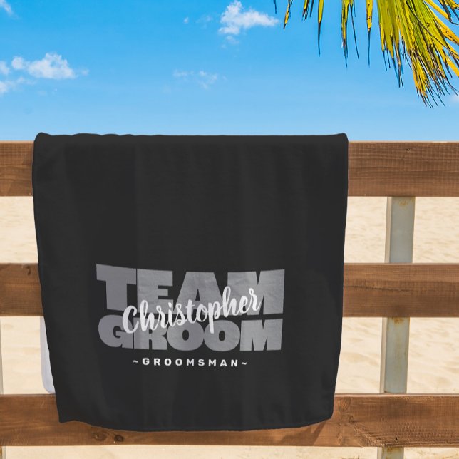 Team Groom Groomsman Wedding Cool Retro Black Pool Beach Towel (Creator Uploaded)