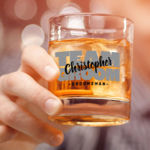 Team Groom Groomsman Wedding Name Black Grey Gift Whiskey Glass