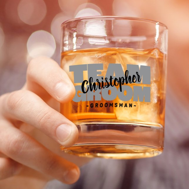 Team Groom Groomsman Wedding Name Black Grey Gift Whiskey Glass (Team Groom Groomsman Wedding Name Black Gray Gift Whiskey Glass)