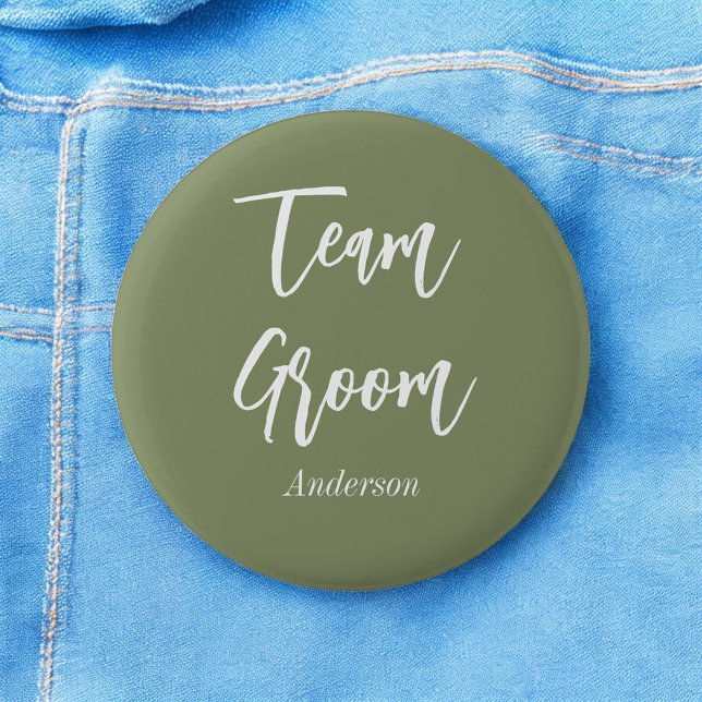 Team Groom Sage Green White 6 Cm Round Badge (Creator Uploaded)
