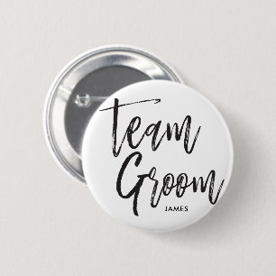 Team Groom   Script Black 6 Cm Round Badge