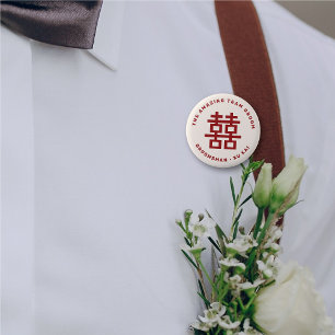 TEAM GROOM Simple Double Happiness Chinese Wedding 6 Cm Round Badge