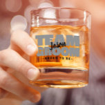 Team Groom To Be Wedding Name Black Grey Custom Whiskey Glass<br><div class="desc">Custom rocks whiskey glass design for your bachelor party features "TEAM GROOM" in bold light grey type. Customise Groom to be's name in crisp black script transparent background. Title or custom text is featured below. All colours in this design are customisable in the Zazzle design tool area! Message with questions...</div>
