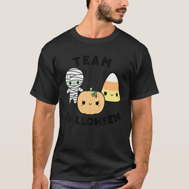 Team Halloween Kawaii Mummy Candy Corn Pumpkin T-Shirt (Front)