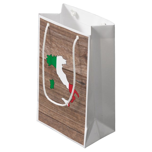 Team italy Flag Map on Wood Small Gift Bag (Front Angled)