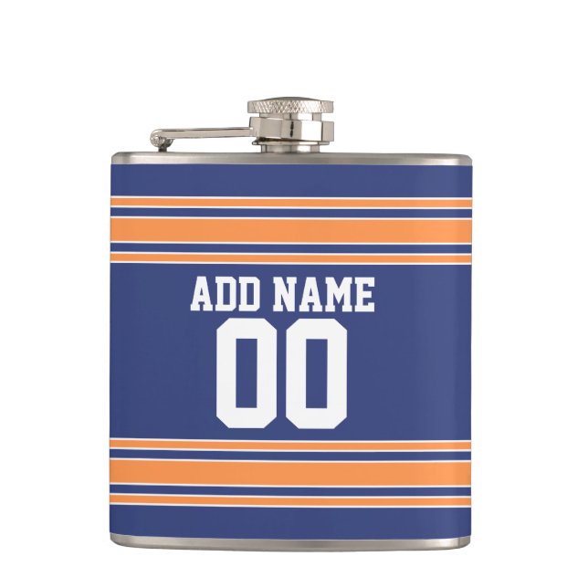 Team Jersey Stripes Custom Name and Number Hip Flask (Front)