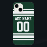 Team Jersey with Custom Name and Number Case-Mate iPhone 14 Case<br><div class="desc">Green and White colours -- If you are a Fantasy Football team owner, make your own products and show off to your friends! Or - Do you play High School Football and want a memento? This jersey design is perfect for anyone playing sports.</div>