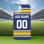 Team Jersey with Custom Name and Number Case-Mate iPhone 14 Pro Max Case<br><div class="desc">Blue and Yellow colours -- If you are a Fantasy Football team owner,  make your own products and show off to your friends! Or - Do you play High School Football and want a memento? This jersey design is perfect for anyone playing sports.</div>