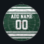 Team Jersey with Custom Name and Number Dartboard<br><div class="desc">Green and White colours -- If you are a Fantasy Football team owner,  make your own products and show off to your friends! Or - Do you play High School Football and want a memento? This jersey design is perfect for anyone playing sports.</div>