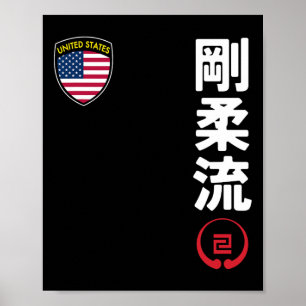 Team Karate Goju Ryu Usa Flag Kanji Japanese Marti Poster