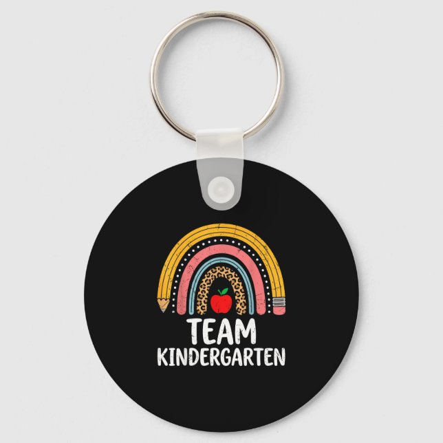 Team kindergarten boho rainbow pencil k teacher  key ring (Front)