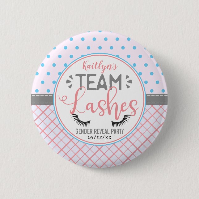 "Team Lashes" Modern Gender Reveal Party 6 Cm Round Badge (Front)