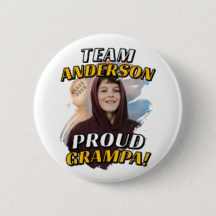 Team [Last Name] Proud Grampa Graduation Photo 6 Cm Round Badge