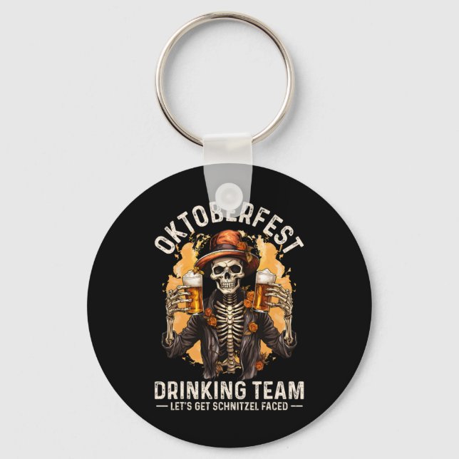 Team Lets Get Schnitzel Faced Halloween Skeleton  Key Ring (Front)