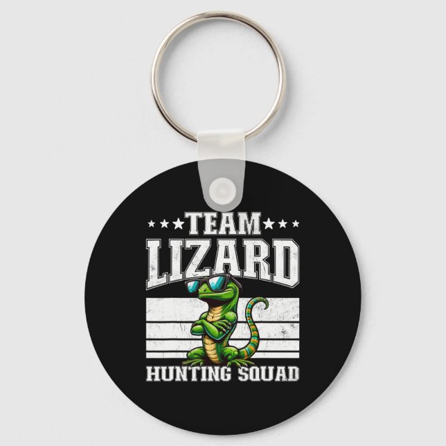 Team Lizard Hunting Squad Funny Retro Gecko Lizard Key Ring (Front)