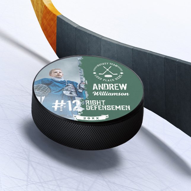 Team Logo Hockey Player Name Jersey Number & Photo Hockey Puck (Team Logo Hockey Player Name Jersey Number & Photo Hockey Green Puck)