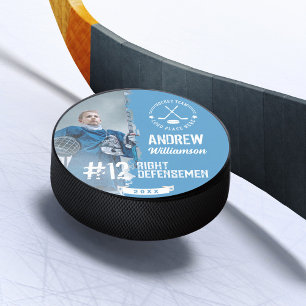 Team Logo Hockey Player Name Jersey Number & Photo Puck