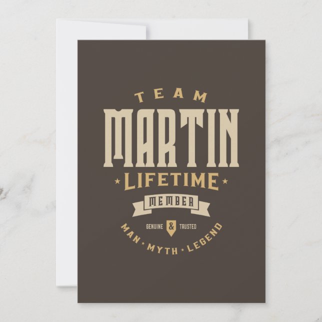 Team Martin Lifetime Member Personalised Name Invitation (Front)