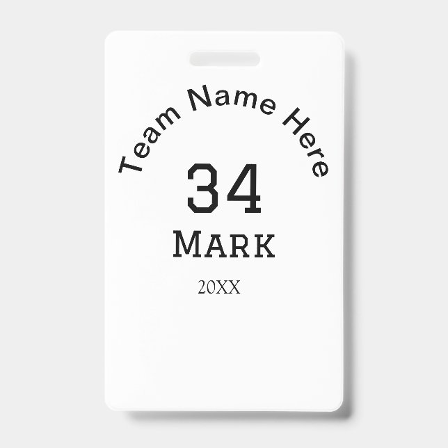 team name add player name date sports men  ID badge (Front)