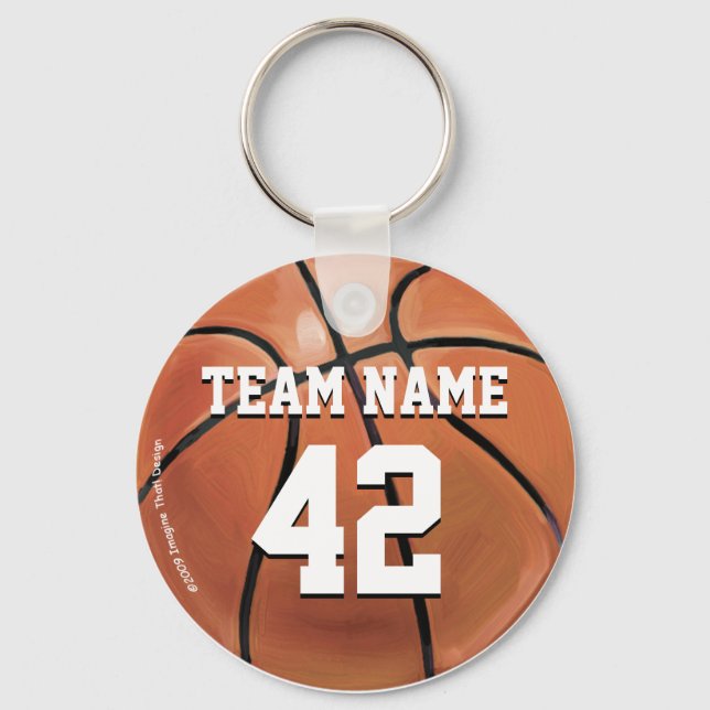 Team Name and Number Basketball Key Ring (Front)