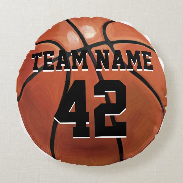 Team Name and Number Basketball Round Cushion (Front)