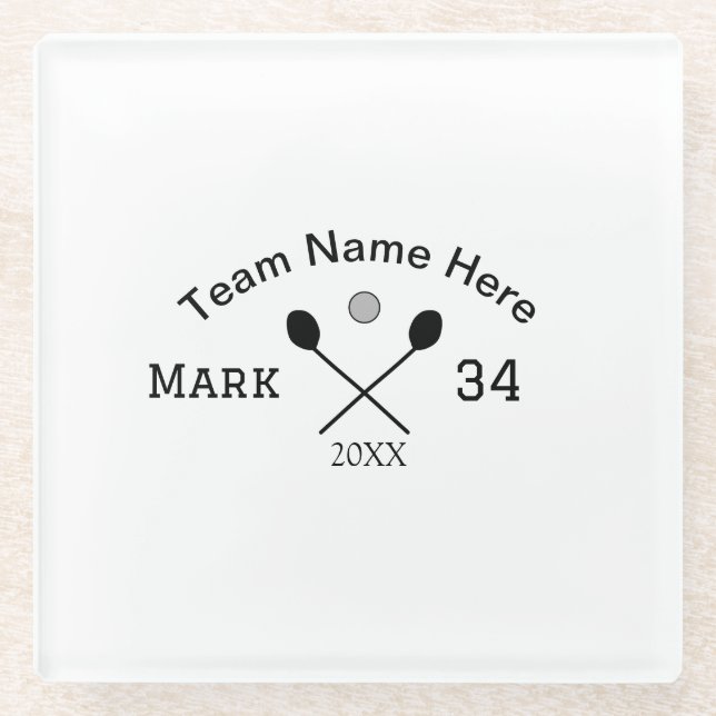 Team name here add name number ball paddle golf  glass coaster (Front)