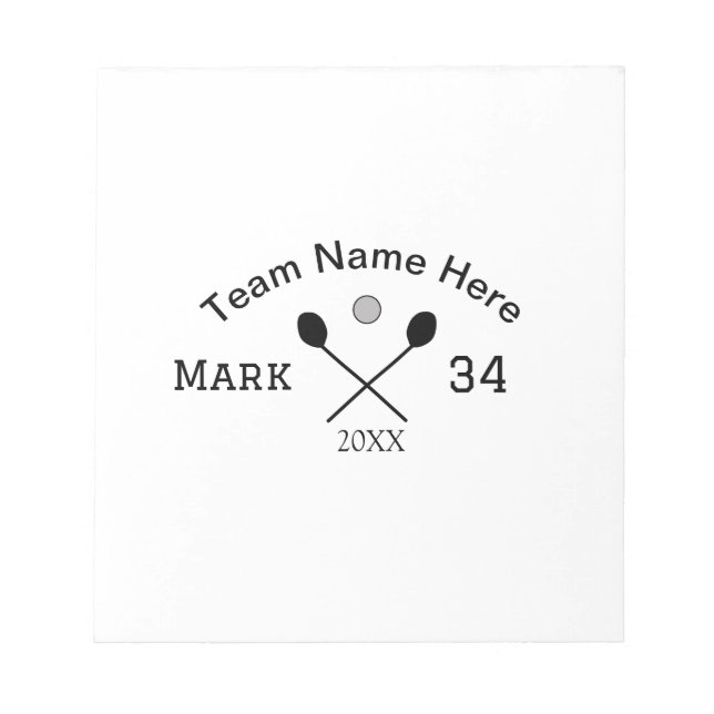 Team name here add name number ball paddle golf  notepad (Front)