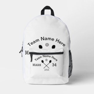 Team name here add name number ball paddle golf printed backpack