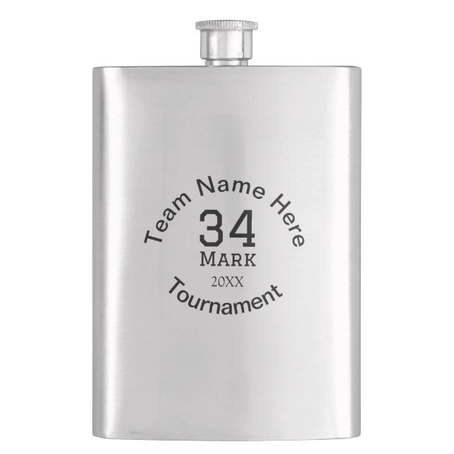 Team name here add name tournament year text hip flask (Front)