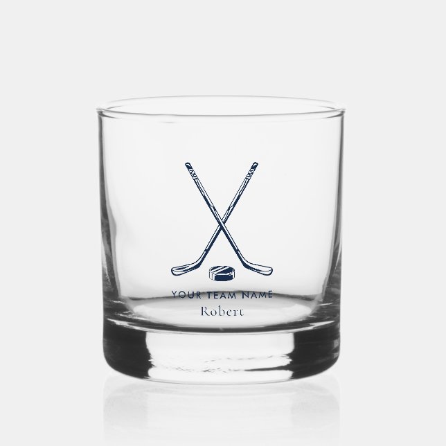 Team Name Ice Hockey Giveaway Personalised Whiskey Glass (Front)