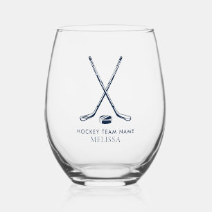 Team Name Ice Hockey Giveaway Swag Personalized Stemless Wine Glass