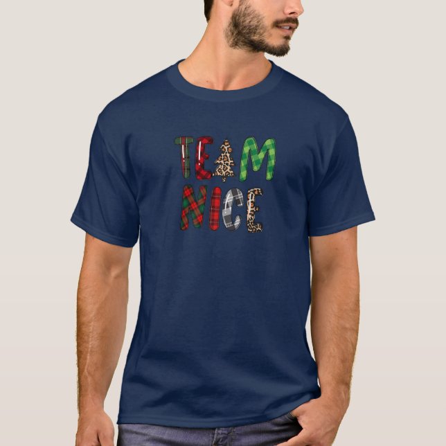 Team Naughty Team Nice Buffalo Plaid Leopard Chris T-Shirt (Front)