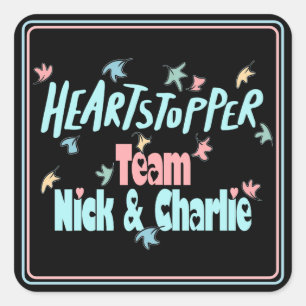 Team Nick And Charlie Black Square Sticker