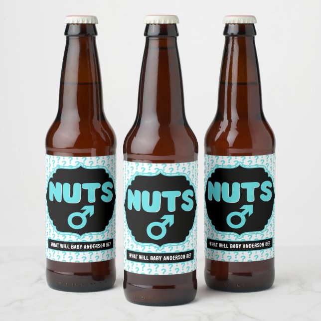 Team Nuts Funny Gender Reveal Baby Shower Beer Bottle Label (Bottles)