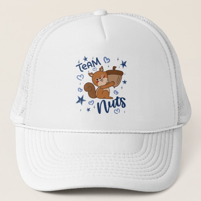 Team Nuts Gender Reveal Party Blue Boy Trucker Hat (Front)