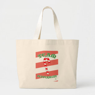 Team Peppermint Fun Christmas Candy Cane Large Tote Bag