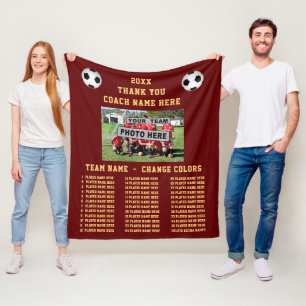Team Photo and Players Names Soccer Coach Gifts Fleece Blanket
