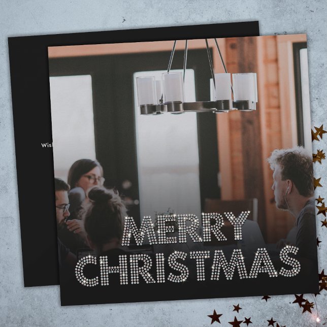 Team Photo Merry Christmas Business Black & White Holiday Card (Front and Back)