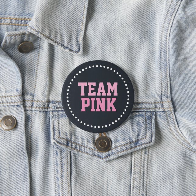 Team Pink Chalkboard Baby Gender Reveal 7.5 Cm Round Badge (In Situ)