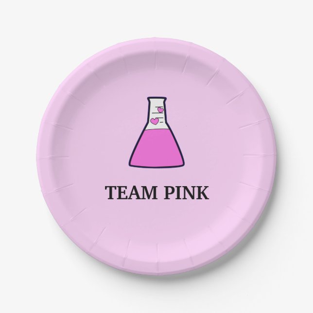 Team Pink Gender Reveal Science Beaker Paper Plate (Front)