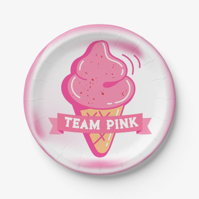 Team Pink Ice Cream Gender Reveal  Paper Plate (Front)