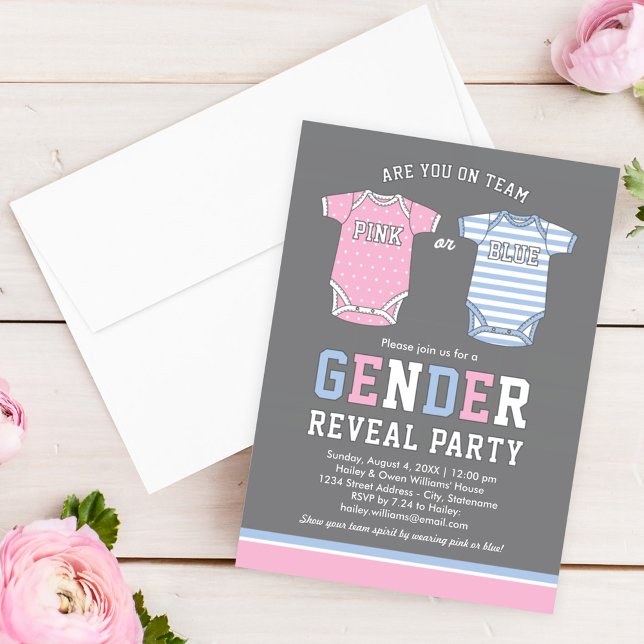 Team Pink or Blue Baby Gender Reveal Party Invitation (Creator Uploaded)