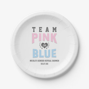 Team PINK or BLUE Gender Reveal Baby Shower Paper Plate