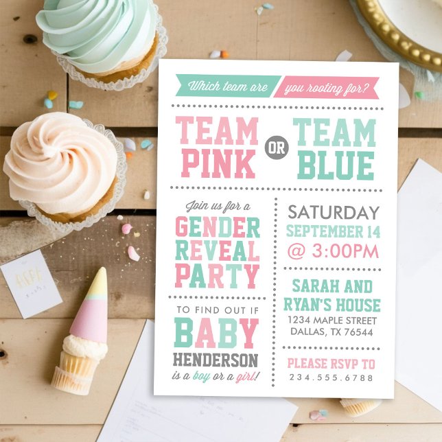 Team Pink or Team Blue Baby Gender Reveal Invitation (Creator Uploaded)