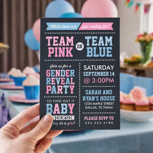 Team Pink or Team Blue Chalkboard Gender Reveal Invitation (Creator Uploaded)