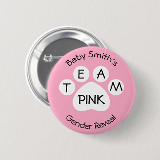 Team Pink Paw Print Gender Reveal 6 Cm Round Badge